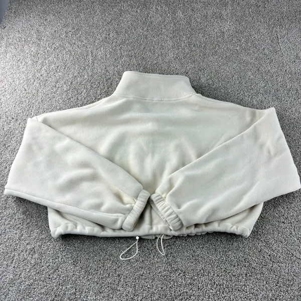 Qinsen Fleece Cropped Jacket‎ Pullover Women's Size Small Cream Y2K Drawstring - Image 10