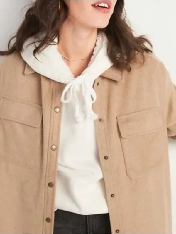Old Navy Camel Soft Brushed Utility Shirt Jacket in Size Small Tall - Image 3