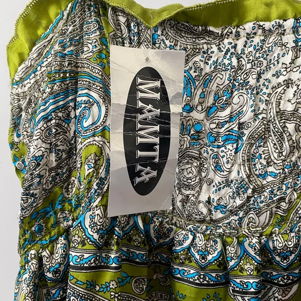 Mamta Boho Beachy Paisley Smocked Tie Strap Maxi Dress OS Green - Image 5
