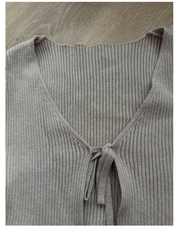 SHEIN Beige Tie-Front Ribbed Knit Crop Cardigan Top Size M - Image 2