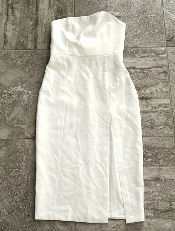 Bellavia Bow Back Midi Strapless Sheath Dress White, Size M NWT - Image 4