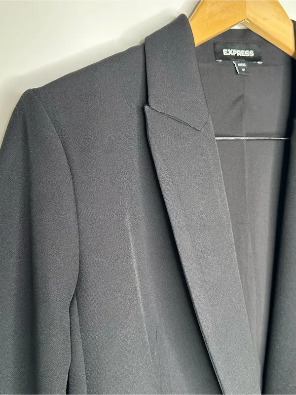 Express Studio Stretch Twill One Button Boyfriend Blazer Black Women's Medium NW - Image 8