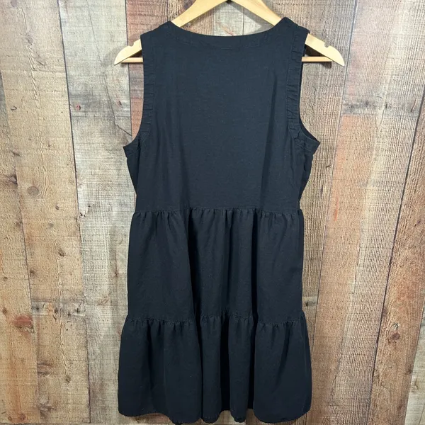 Matty M Linen Blend Tiered Dress Medium Black Sleeveless Pockets Casual Summer - Image 5