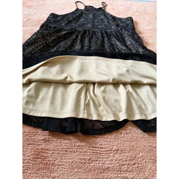 Umgee Black Lace Overlay Dress Size L Boho Sleeveless Stretch Mini Dress - Image 6