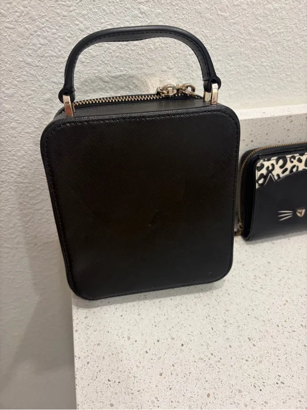 Kate Spade Black Leather Daisy Meow Top Handle Crossbody Bag With Wallet EUC - Image 5
