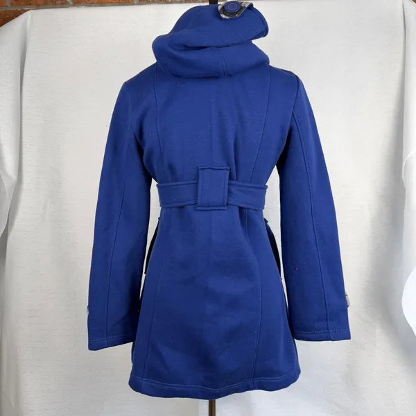 Blue‎ Hooded Double Breasted Trench Coat Womens Size Small Casual Retro Fashion - Image 6