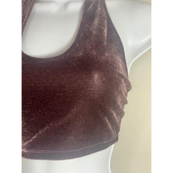 Don't Ask Why Velvet Halter Crop Top Mauve‎ Brown Made in Italy One Size - Image 3