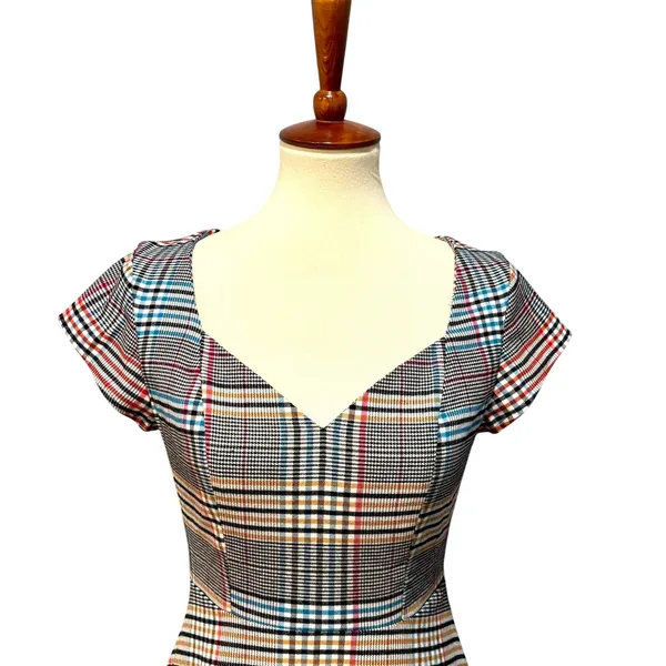 Anthropologie Plaid Fit Flare Dress Fall Hipster Skater Twee Mod Indie Grunge 4 - Image 2