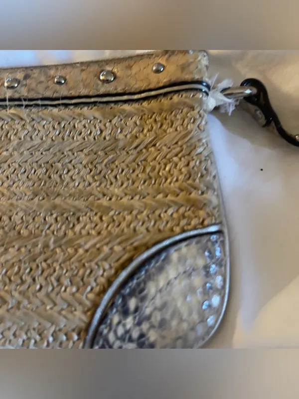 Woven Straw Clutch with Snakeskin Trim AS IS - Image 5