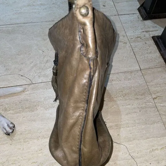 Patricia Nash Bohemian Style Italian Leather Bucket‎ Handbag Brown - Image 9
