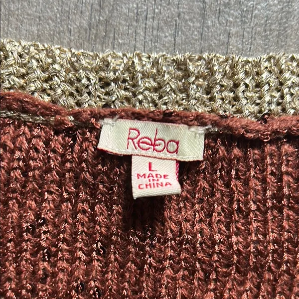 Reba Brown and Gold V-Neck Sweater Relaxed Fit - Image 2
