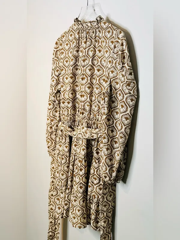 Anna Cate Brown Cream Medallion Paisley Print Cotton Long Sleeve Dress - Image 7