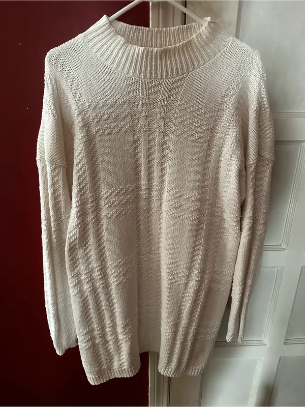 Vintage Carole Rogers Cable Knit Sweater Dress - Ivory 90s Cotton Made in USA - Image 2