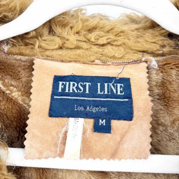 First Line Womens Y2K Tan Faux Suede Embroidered Penny Lane Faux Fur Jacket M‎ - Image 2