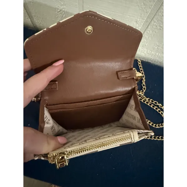 Steve Madden Cow Print Micro Crossbody Bag Brown White Gold Studded Mini Handbag - Image 4