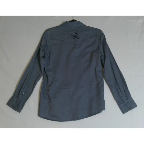 Ariat Womens M Button Down Shirt Blue Floral Embroidered Rhinestone Western Top - Image 3