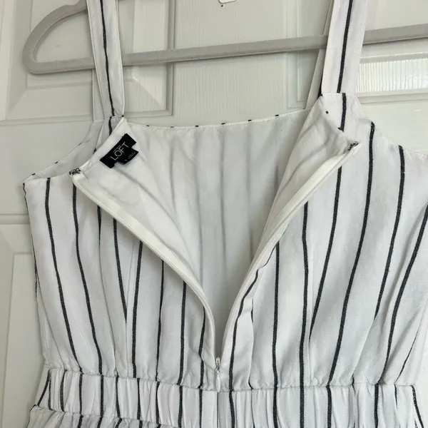 LOFT White and Black Striped Jumpsuit‎ - Image 6