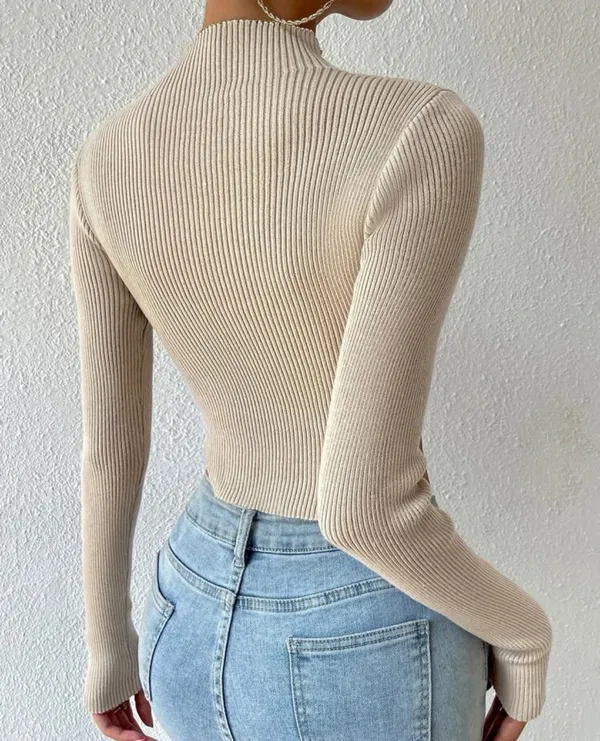 SheIn Mock Neck Rib-knit Crop Sweater - Image 4