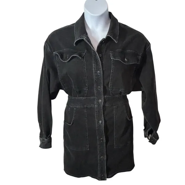 Vintage Free People Black Denim Mini Dress Medium - Image 5