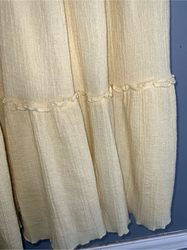 Vintage Two-Twenty Collection Light Yellow Cotton Tiered Midi Skirt S - Image 4