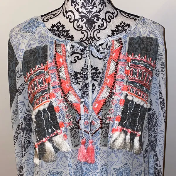NWT!! Ramy Brook Colorful Embroidered Myra Boho Blouse Size XS Oversized $275 - Image 5