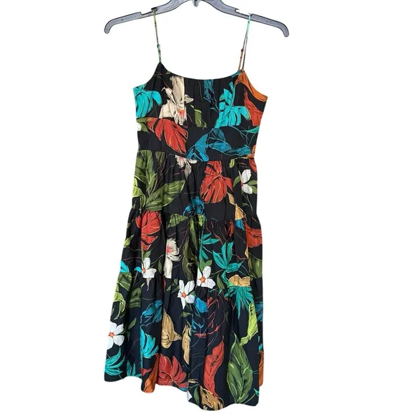 Delfi Collective 100% Cotton Black Green Floral Botanical Midi Dress Size XS - Image 2