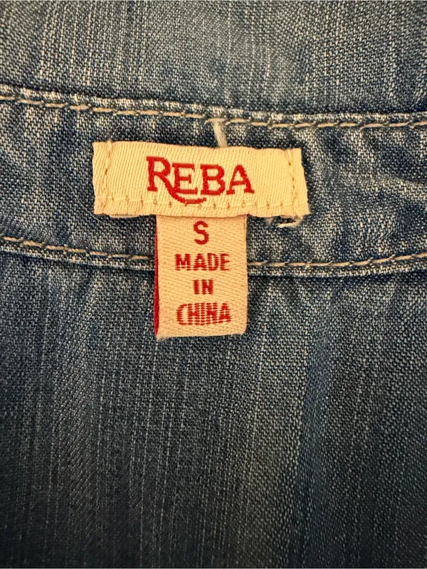 Reba 100% Tencel Chambray Denim Blue Shirt Dress Small Western Pockets Casual - Image 9