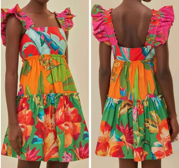 Foliage Mix Cotton Mini Dress, Size XS - Image 2