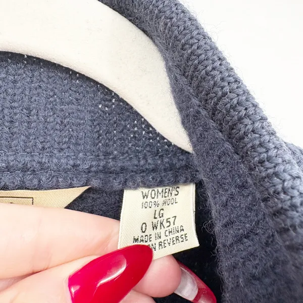 L.L. Bean Women Navy Blue 100% Wool Boiled Knit Coastal Cardigan Sweater L - Image 4