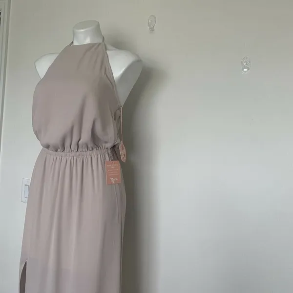 NEW Show ME YOUR MUMU off back HALTER maxi DRESS SMALL BEIGE bridesmaid - Image 4