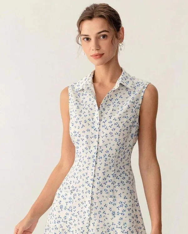 RIHOAS Blue Floral Pocket Sleeveless Mini Dress L - Image 3