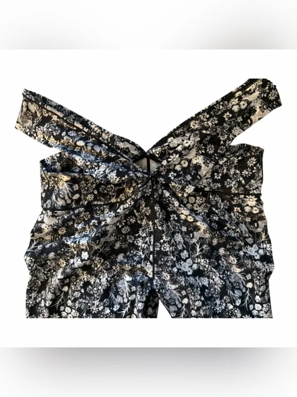 Aerie Offline Real Me Crossover Cut Out 7/8 Leggings Black White Floral Hi Rise - Image 4