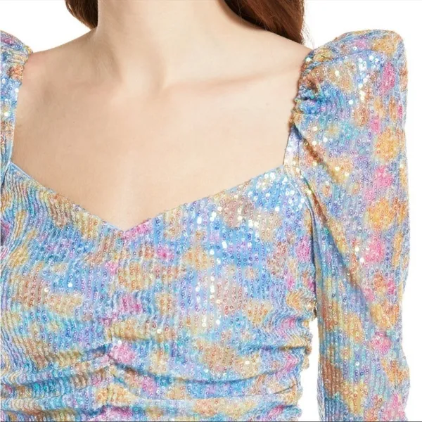 SAYLOR Multicolour Sequin Ruched Bodycon Dress Small Long Sleeve Mini - Image 9