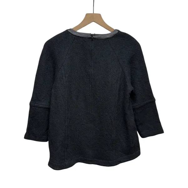 Madewell Sweater Women Sz L Black Wool Leather Trim Zipper Pullover 3/4‎ Sleeve - Image 3