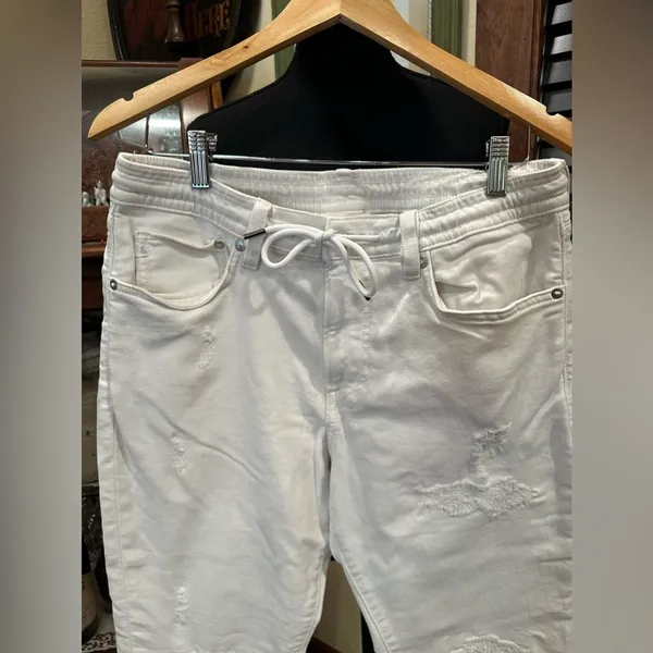 EUC H&M white distressed waist string skinny jeans - Image 3