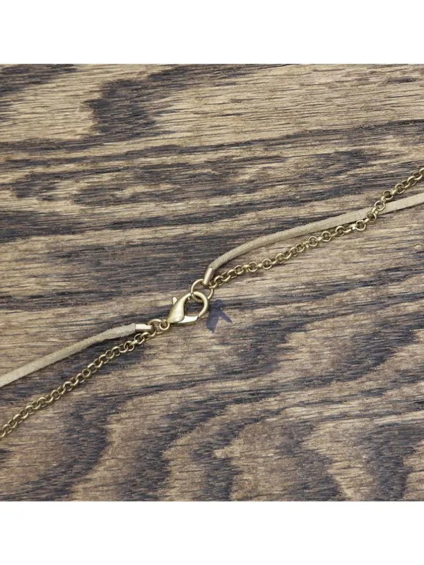Tassel Pendant Necklace with Faux Leather Cord Tan Brown / Blue Multi 28" - Image 5