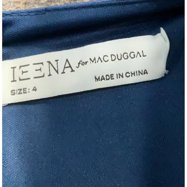 Ieena‎ For Mac Duggal Navy Satin Gown Womens 4 Long Sleeve V Neck Maxi Formal - Image 3