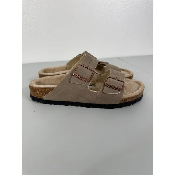 Birkenstock Arizona Shearling Taupe Suede Two Strap Sandals 38 L7 M5 - Image 3