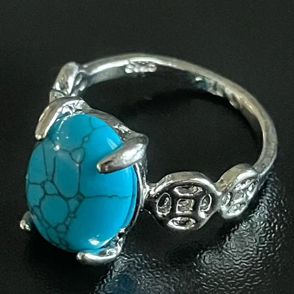 Women turquoise stone S925 silver ring size 7.5 - Image 3