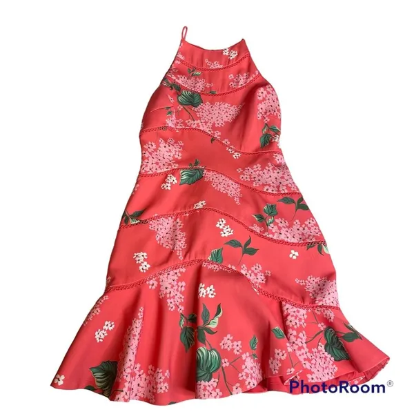 Keepsake Wild Thoughts Coral Floral Tiered Ruffle Dress 6 Pink‎ High Neck Small - Image 2