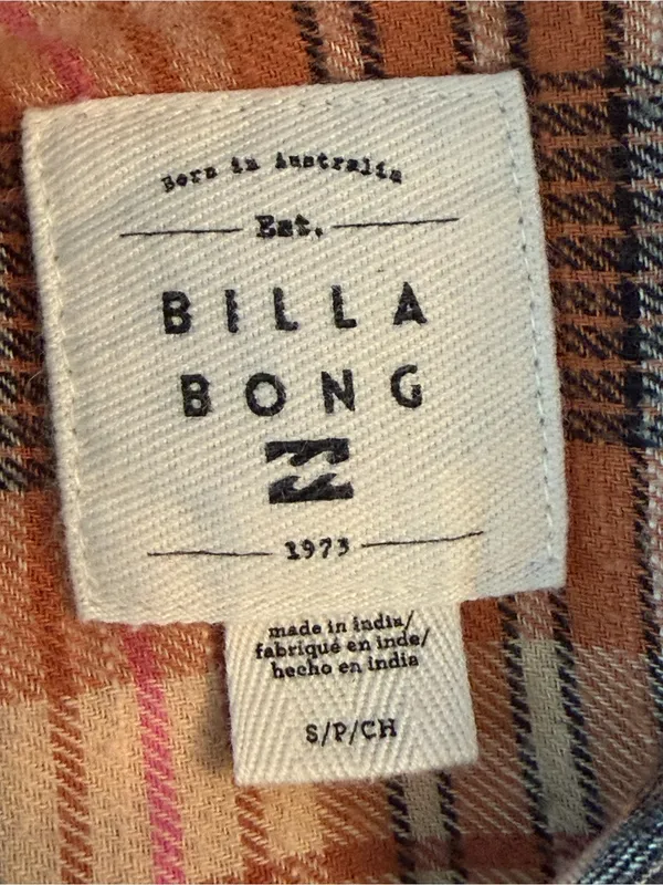 Women’s Billabong Orange Plaid Button-Up Shirt 100% cotton flannel size all - Image 2