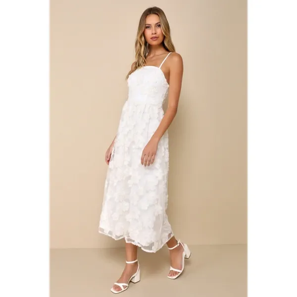NWT Lulus Delightful Charisma White Embroidered Sequin Mesh Midi Dress Glam Sz S - Image 7