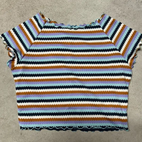 NWT L* Space Under The Sun Wildflower Rashguard Top Striped Ruffle Edge Size M - Image 4