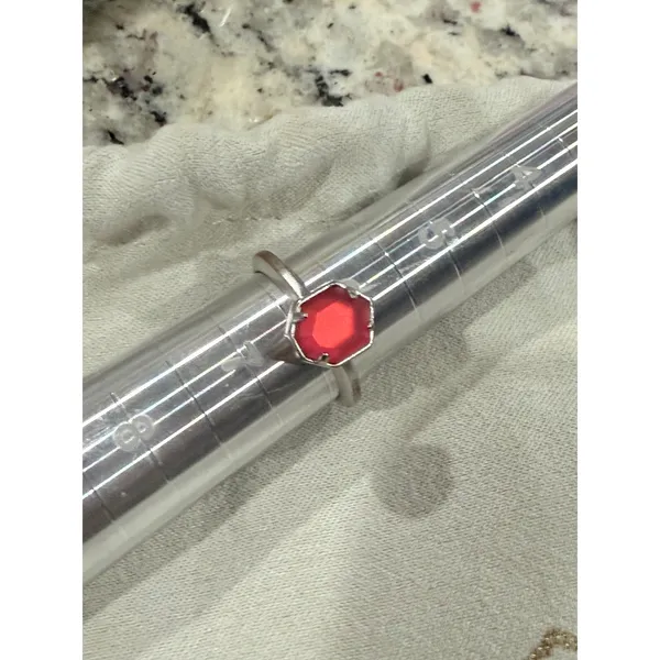 Kendra Scott Calvin Stacking Ring Sz 6.25 Rhodium Silver Red Magnesite Gemstone - Image 11