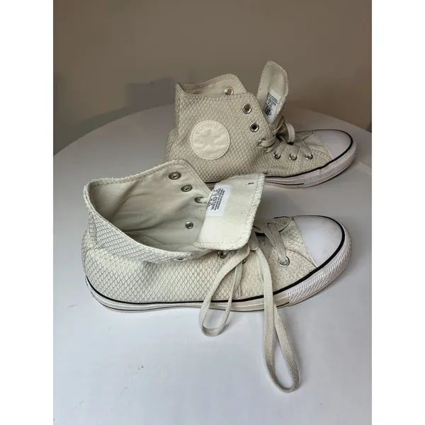 Women's Converse Size 8 Chuck Taylor All Star Hi Snake Skin Woven White Waffle‎ - Image 5