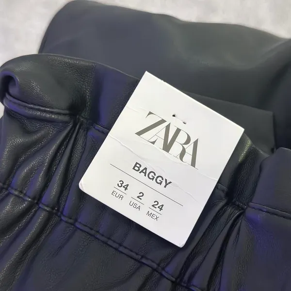 ZARA Black Leather Pants High-Rise Wide-Leg size 34/4 - Image 5