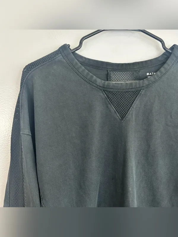Athleta Black Long Sleeve Mesh Cruise Crewneck Sweatshirt Size Large - Image 4