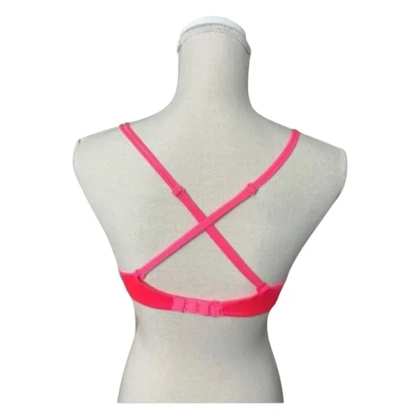 Victoria’s Secret Push Up Bra 34B Plunge Neon Pink Underwire Purple Floral Lace - Image 3