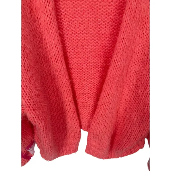 Anthropologie Striped Sleeve Open Front Cardigan Sweater Coral Pink One Size - Image 7