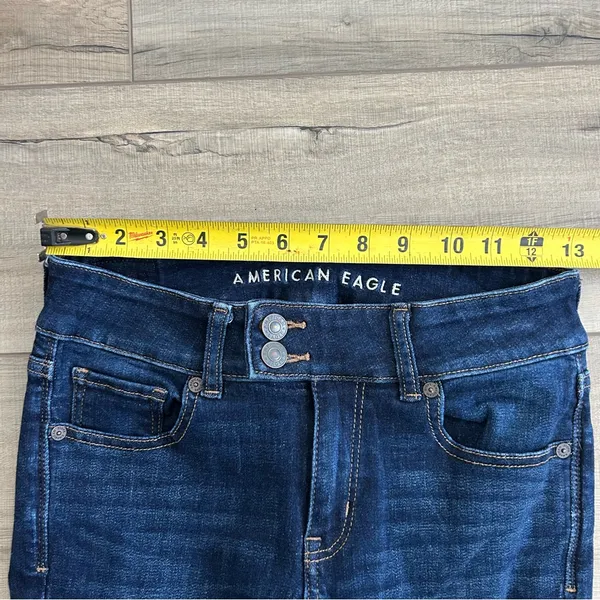 American Eagle Mid Rise Next Level Stretch Double Button Dark Wash Denim Flare 2 - Image 8